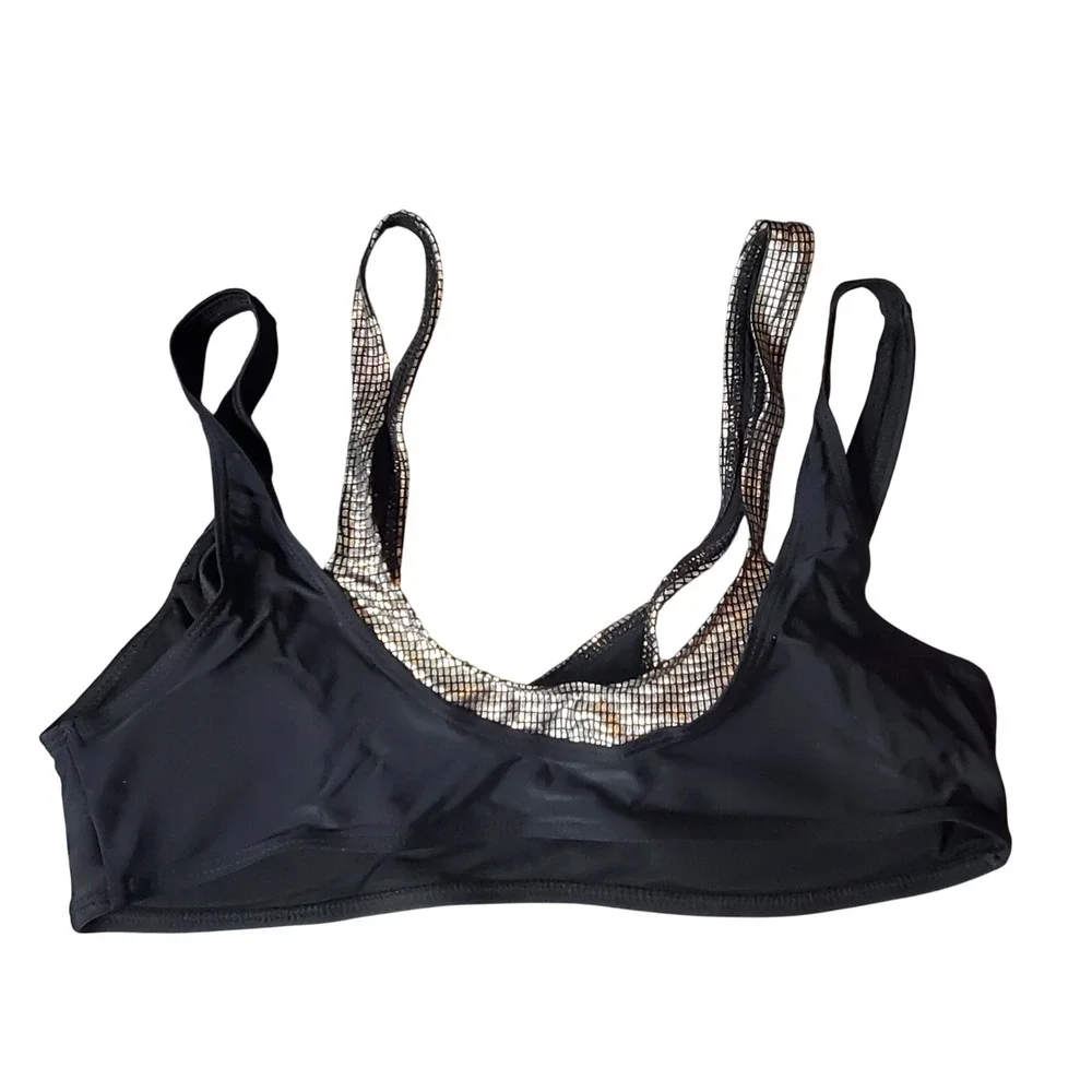 SHEIN Bikini Set Women Large Black Silver Metallic Layered‎ High Cut L